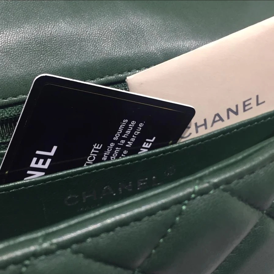 Photo (5) of CHANEL MINI GREEN QUILTED LAMBSKIN CLASSIC FLAP BAG