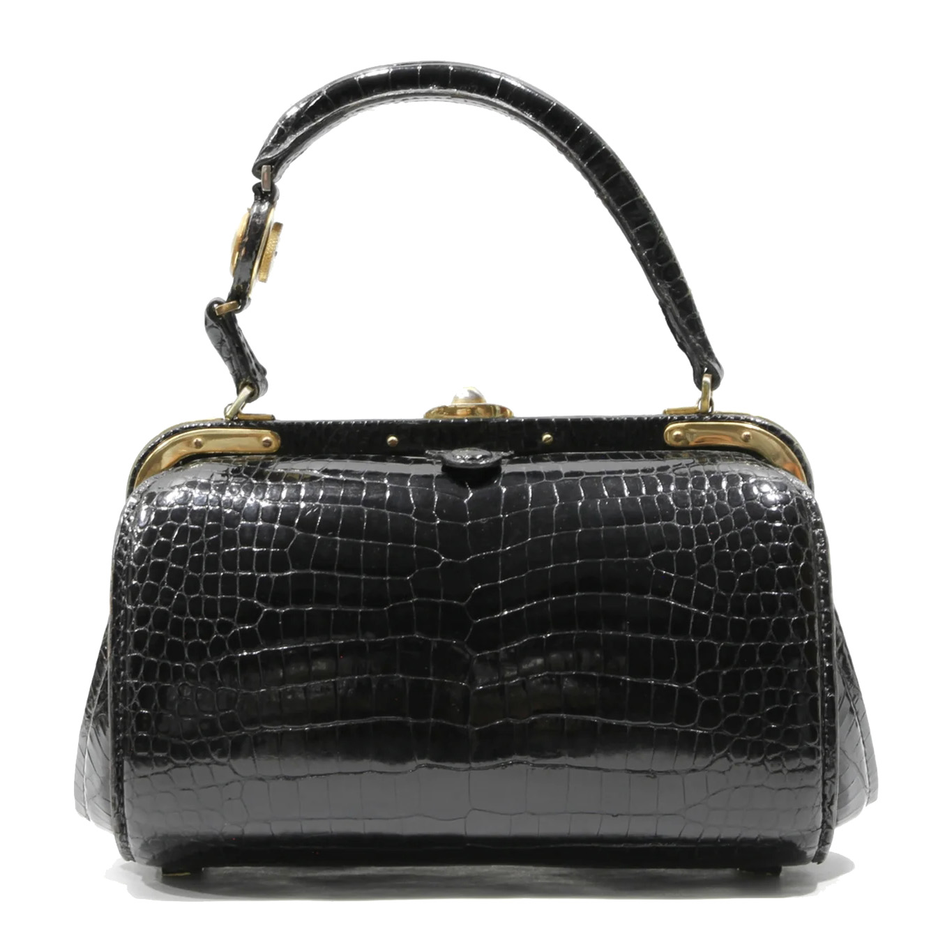 Photo (2) of FERNANDE DESGRANGES black baby crocodile skin bag with pocket watch