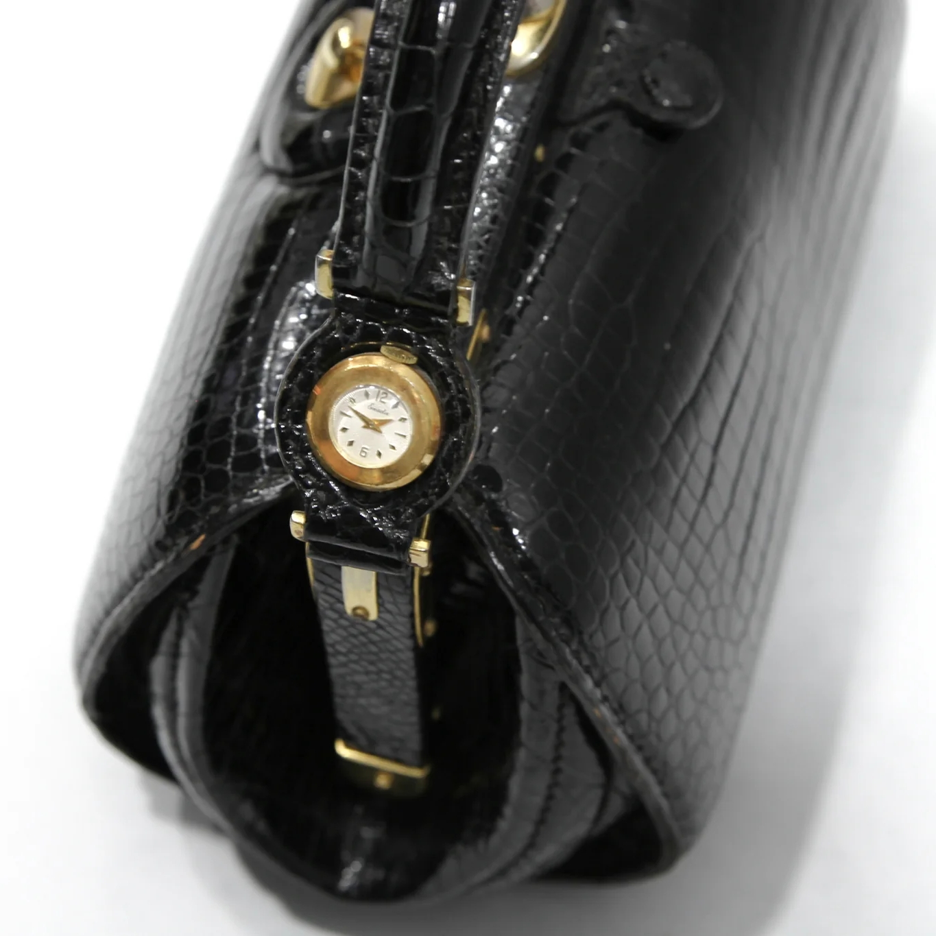 Photo (4) of FERNANDE DESGRANGES black baby crocodile skin bag with pocket watch