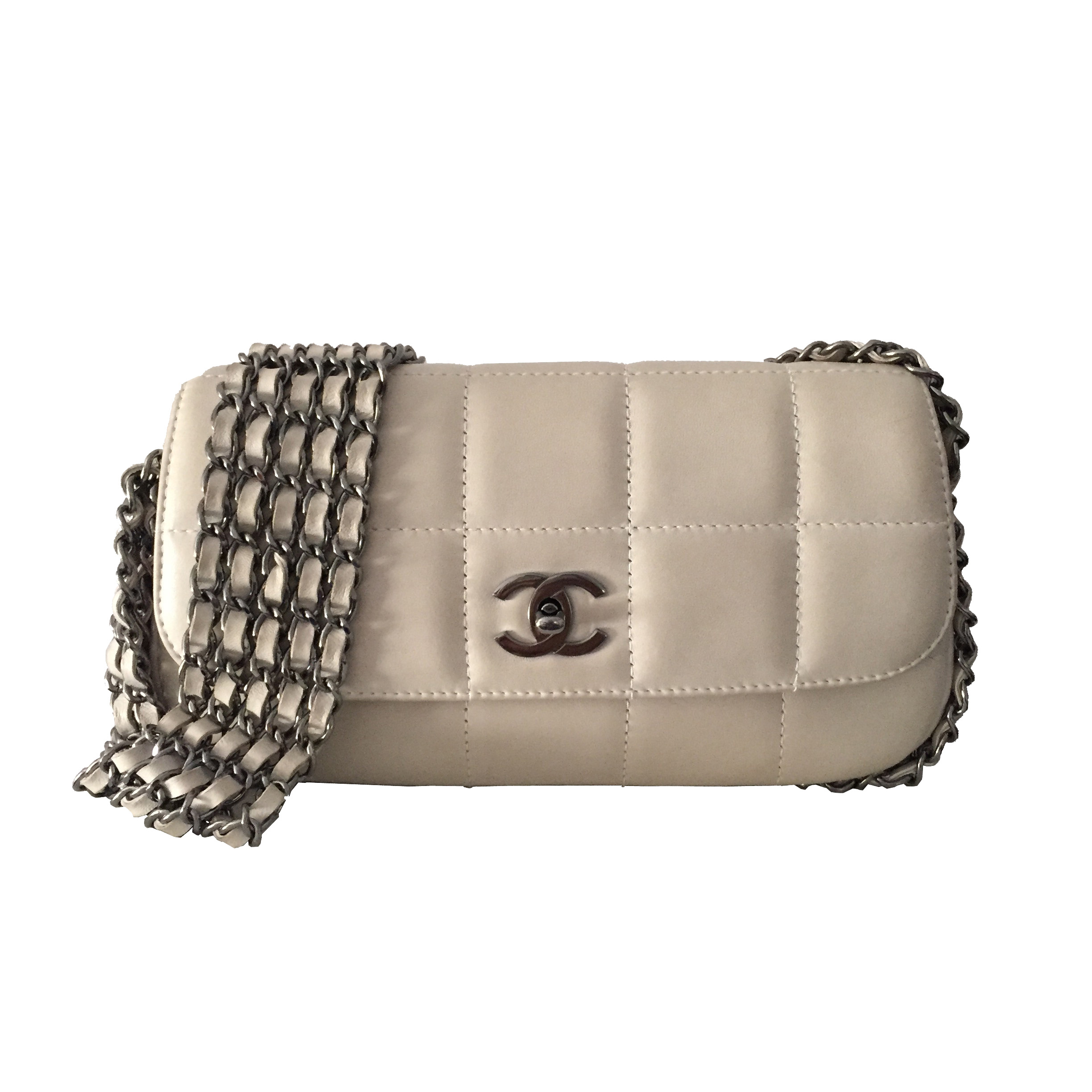 Photo (1) of CHANEL WHITE LEATHER MULTI CHAIN FLAP BAG SPECIAL EDITION