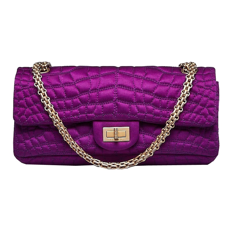 Photo (1) of CHANEL Purple Quilted Croc Satin Reissue East/West Flap Bag