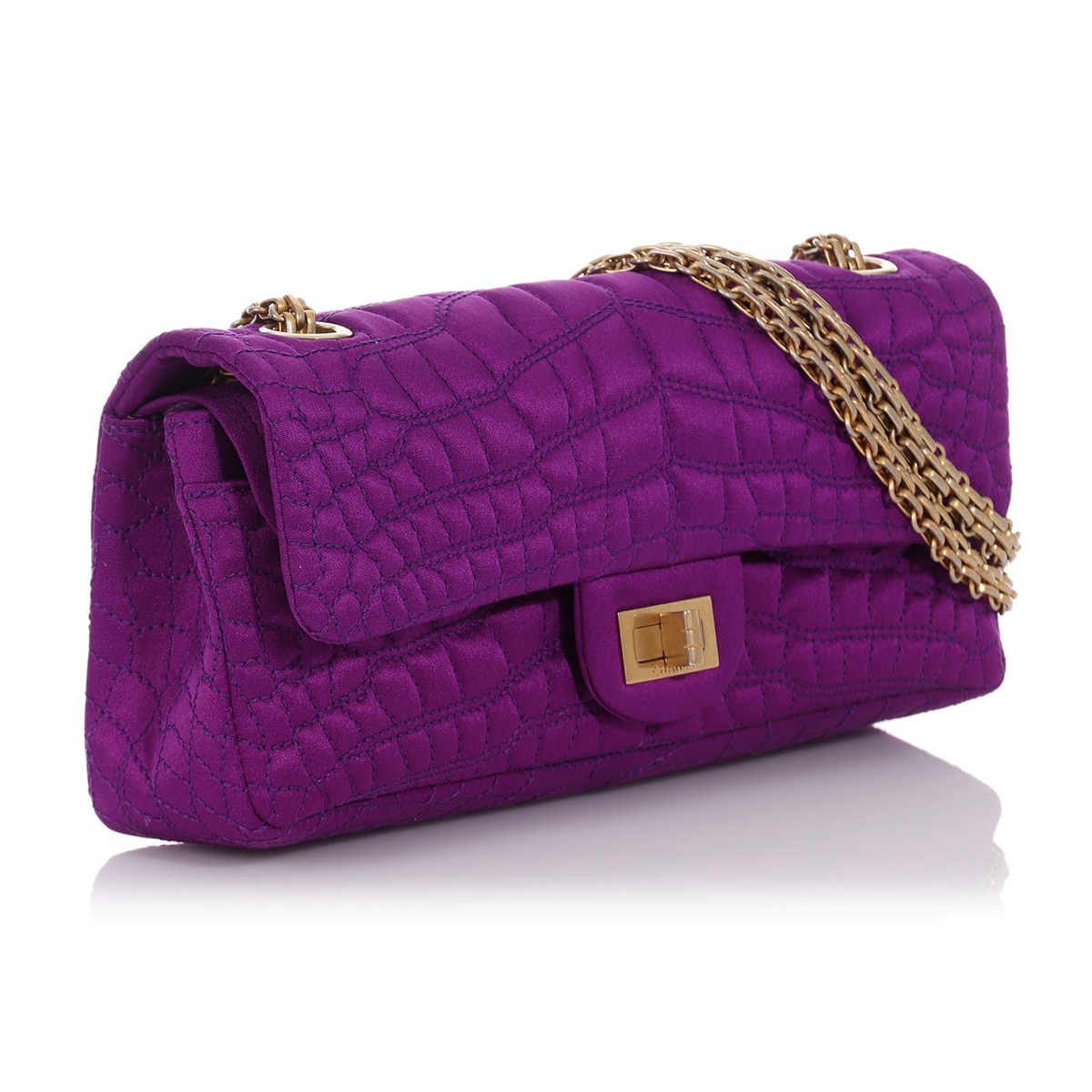 Photo (2) of CHANEL Purple Quilted Croc Satin Reissue East/West Flap Bag