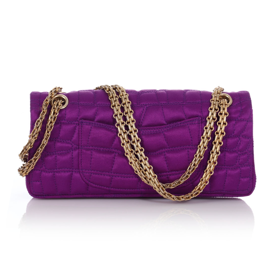 Photo (3) of CHANEL Purple Quilted Croc Satin Reissue East/West Flap Bag