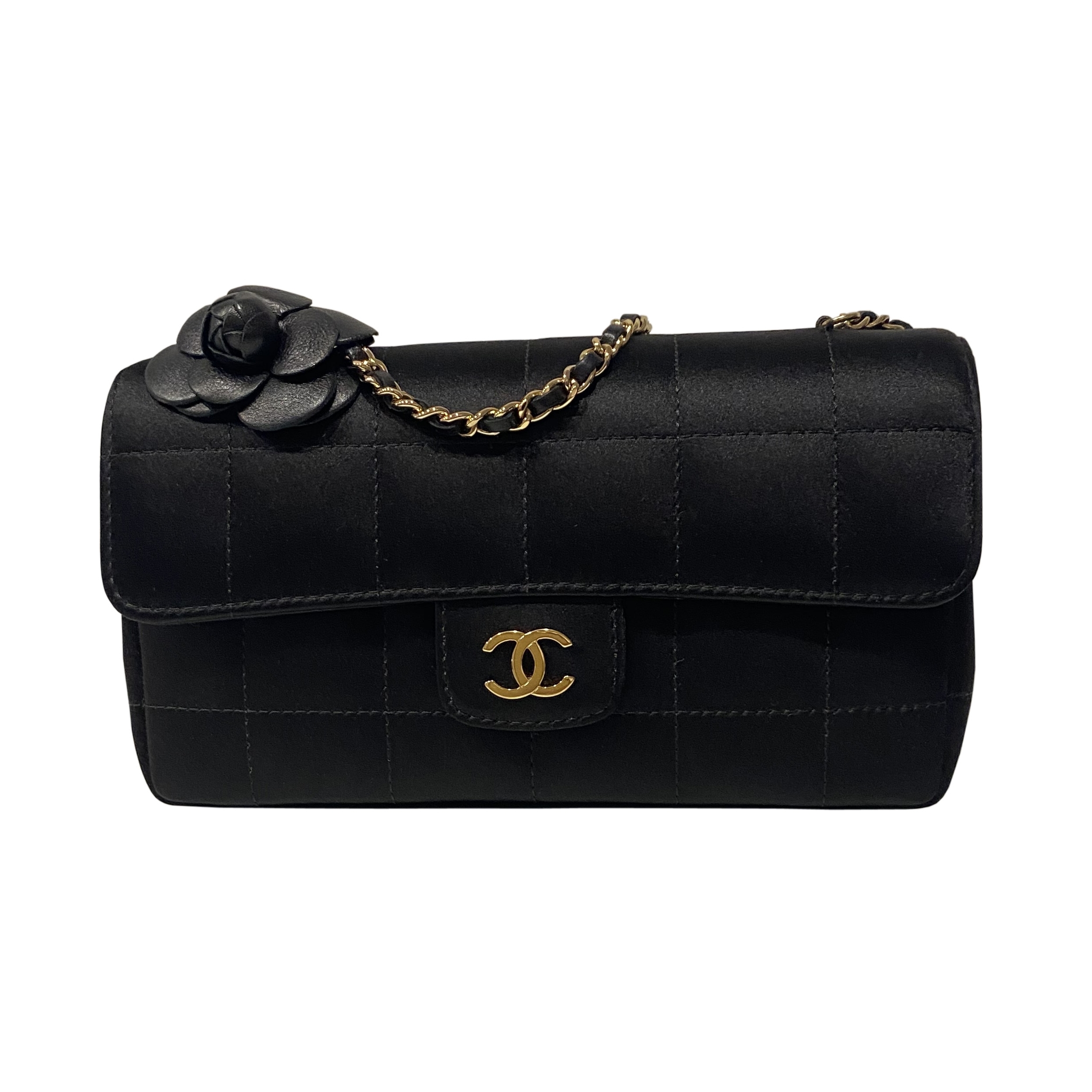 Photo (1) of CHANEL MINI TIMELESS CAMELLIA BLACK SATIN SHOULDER BAG