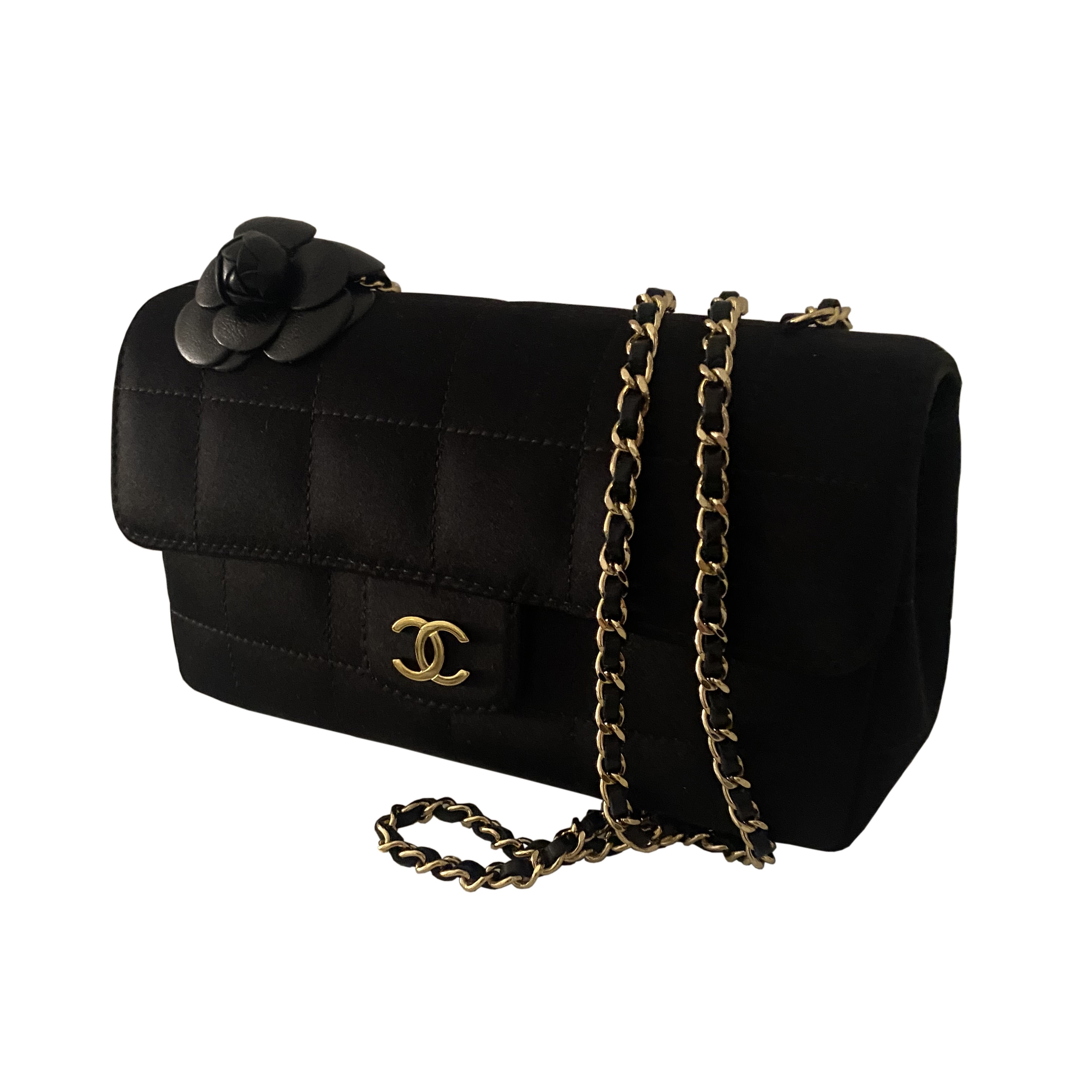 Photo (2) of CHANEL MINI TIMELESS CAMELLIA BLACK SATIN SHOULDER BAG