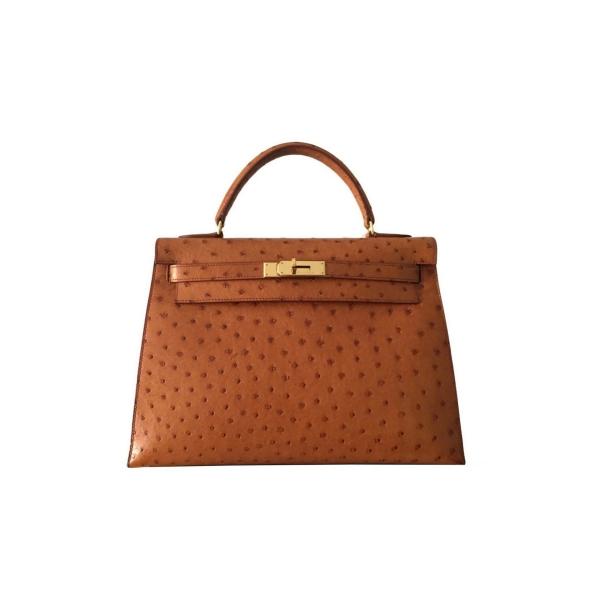 Image for hermes-kelly-32-camel-ostrich-handbag